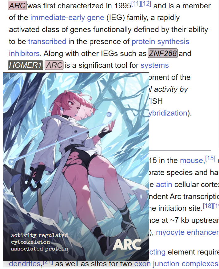 Wikipedia with Iconoplasm extension. Hovering over ARC color pill makes her image appear on screen.