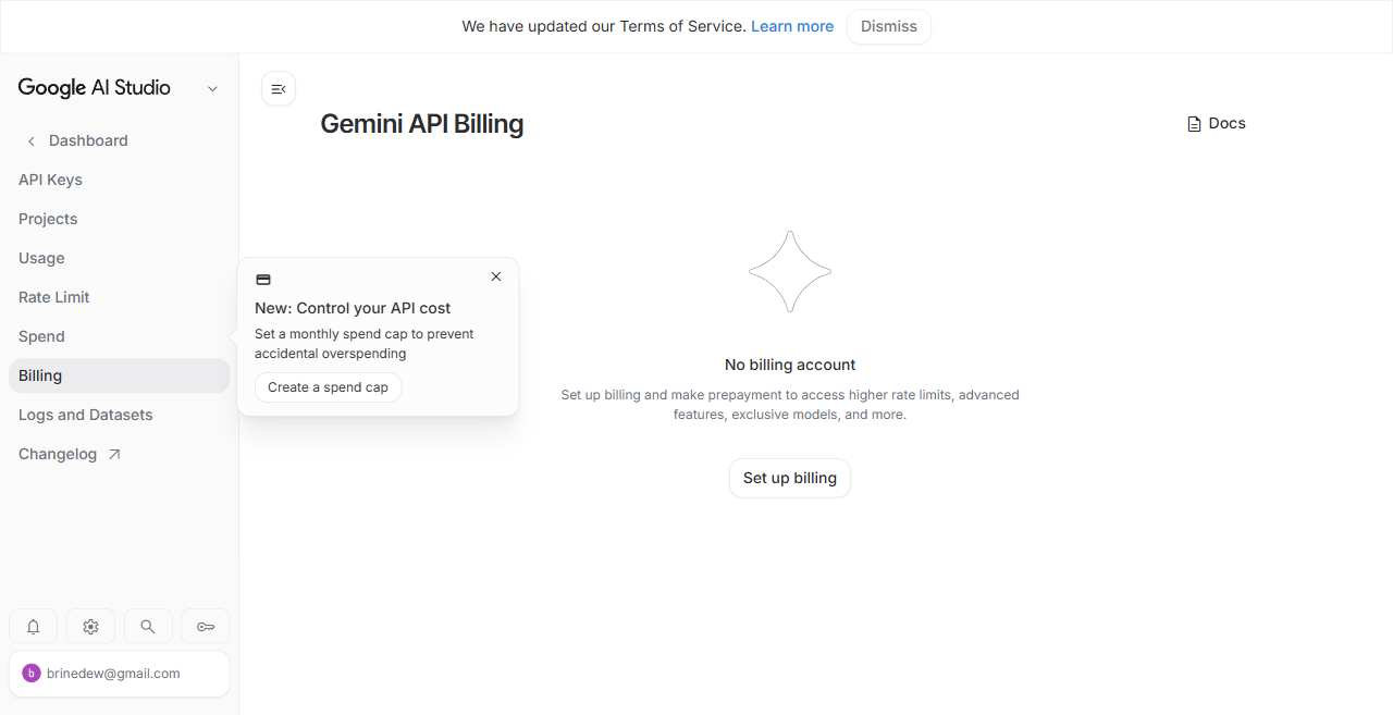 Gemini billing — Free tier available without any payment setup