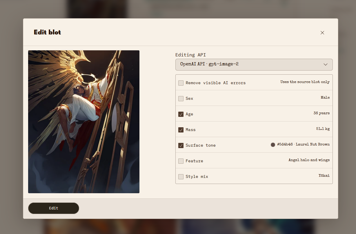 Edit blot menu. Edit button is in the lower left corner.
