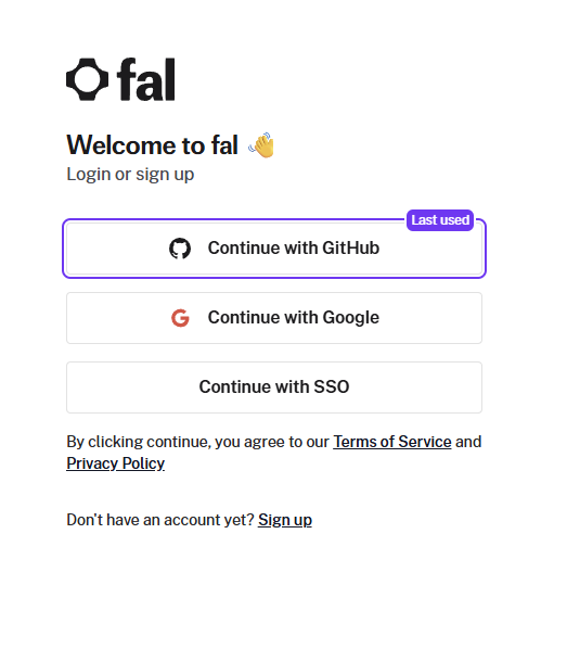 fal.ai login page